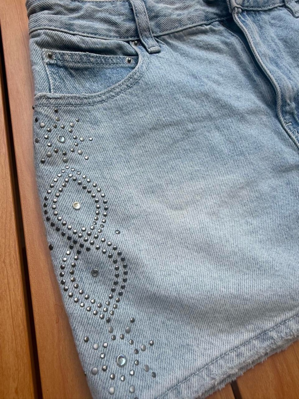 Rare DNM Light Blue Studded Denim Midi Skirt